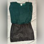 Parker  Green Silk Top Black Leather Skirt Mini Dress size Medium Photo 2