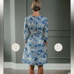 Oscar de la Renta Elegant Blue and White Patterned Dress Photo 2