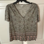 Lucky Brand Lucky‎ Brand Women's Size S/P Green Floral Button Front Short Sleeve Top Photo 0