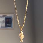 Handmade gold tone fully stainless steel fish boho funky chic simple necklace🌀🐟 Photo 1