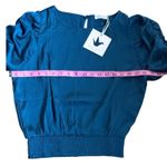 Paper Crane Teal Blue Ruched Elastic Waist Button Back Women's Top Sz M NWT Photo 5