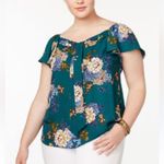 Monteau  green floral flutter sleeve blouse Size 2X Photo 0