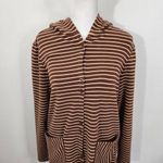 Isaac Mizrahi Brown Stripe Button-Up Hoodie Size Small Striped Preppy Hoodie Photo 1
