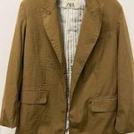 ZARA Blazer Jacket XS Tan Open Front Office Business Casual Minimalist Chic Photo 0