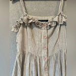 French Connection  Button Front Laich Striped RuffledTrim Midi Size Medium G0781 Photo 2