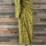 Theia Green Sequin Mesh Faux Wrap MIDI Dress 3/4 Length Sleeve Size 4 NWT Photo 4