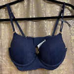 Aerie  Navy Blue Real Power Plunge Push Up Sunflower Lace Bra 32D NWT Photo 0