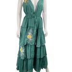 Anouk Grewal Green Maxi Dress Embroidered Lemon Tiered Sleeveless Medium Photo 1