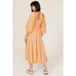 LOUNA Orange Square Neckline Puff Sleeves Chic Flowy Midi Dress size Medium Photo 12
