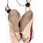 Tory Burch Red Pom Pom Lace Up Satin Wedges Espadrille Size 7 Photo 4