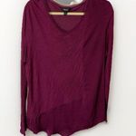 Vera Wang Simply Shirt Womens XL Burgundy Long Sleeve V Neck Asymmetrical Hem Photo 0