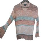 Charlie Paige  S/M Boho Paisley Striped Bell Sleeve Orange Turquoise Pastels Top Photo 0