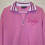 BARBIE Quarter Zip Heart Embroidered Sweatshirt Pink Sz Adult Medium Photo 2