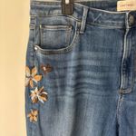 Driftwood  Royce Straight Leg Jeans Indigo Detached Floral Embroidery Medium Wash Photo 6