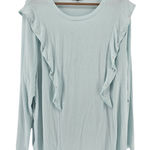 Lane Bryant Lane Bryant Womens Top Size 18/20 Blue Long Sleeve Ruffle Pearl Detail Blouse Photo 0