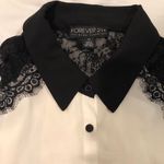 Forever 21 Cream Blouse with Black Lace Photo 4