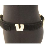 Cache  Black Suede Leather Gold METAL Hardware Rhinestones 1 1/4" Wide Belt Photo 9