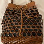 Talbots Woven Brown Leather @ Black Linen Lined Crossbody Bag, size 12x10 Photo 5