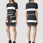 All Saints Chan Cream & Black Stripe Cotton Sweatshirt Mini Dress Tie Waist‎ S Photo 1