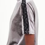 ZARA  TRAFALUC GRAY VELOUR BLACK LACE MOCK NECK PULLOVER SHORT SLEEVE TOP S Photo 0