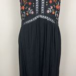 World Market Dress Womens Small Medium Black Embroidered Floral Maxi Boho India Photo 6