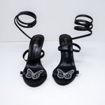 Raye Teslik Butterfly Crystal Jewel Diamond Ankle Wrap High Heels Shoes Black Photo 1