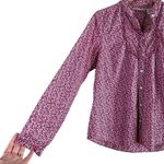 L.L.Bean Ruffle Trim Floral Button Down Shirt in Pink White 100% Cotton, Medium Pink Photo 5