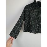 ZARA  WOMAN Tweed Fringed Mock Neck Front Cropped Jacket Plaid Black Green Size M Photo 8