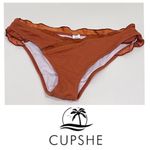Cupshe  rust bikini bottom, mock surplice front with ruffle, size S, NWOT Photo 1