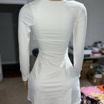 White Long Sleeve Square Neck Bodycon Mini Dress sith smal slit Photo 2