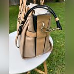 Coach Swagger Carryall Pebble Leather Satchel Tan/Nude Colorblock Photo 2