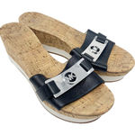 Michael Kors Black Leather Warren Platform Cork Wedge Slide Women's Size 11M Photo 0