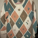 Petite Sophisticate  Vintage Cream Pink and Blue Lace Argyle Sweater Photo 0
