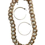 Vintage Gold Link Chain Pearl Necklace Hoop Earrings Set Jewelry Photo 3