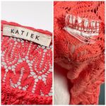Katie K Coral Open Knit Crochet Sweater Lightweight Long Sleeve Top Medium Orange Photo 2