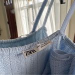 ZARA  Cable Weave Bodycon Knit Mini Dress Square Neck in Light Blue Women's Small Photo 4