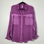 Pilcro Anthropologie  Joelle Relaxed Purple Button Down Blouse Size L Photo 2