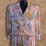 Leslie Fay Vintage  White Pink Multicolor Abstract Print Collared Midi Dress Photo 1