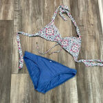 Helen Jon Nantucket Sweetheart Halter Bikini Top Medium Solid Blue Bottom White Photo 2