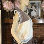 VINTAGE 1980'S BROWN, CREAM & BLUE SLEEVELESS V NECK SWEATER VEST (L) Brown Size L Photo 4