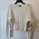 1. State Cable Knit Drop Shoulder Fringe Crop Sweater Photo 0