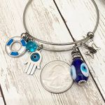 Silver Evil Eye Hamsa Charm Bangle Bracelet Photo 6