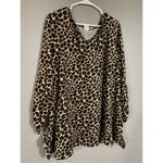 Terra & Sky  Pullover Animal Print Tunic Top Ruched Sleeve Ruffle Slit 2X Photo 1