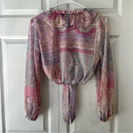 ZARA  PAISLEY BLOUSE RUFFLE TOP PATCHWORK TIE FRONT CROP SHIRT BOHO FESTIVALS XS Photo 4