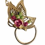 1928 Jewelry Floral Butterfly Pendant Necklace with Ring Holder Loop Photo 5