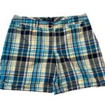 Nautica NEW Marina Fit Plaid Cotton Shorts Blue Yellow Cuffed Women’s Size 12 Photo 0