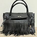 Studio LX Fringe Birkin Snake Black Leather Textured Satchel Handbag Photo 0