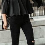 7 For All Mankind Silk Off Shoulder Smocked Top Blouse Silk In Black Photo 13