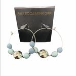 Rebecca Minkoff  Threaded Beaded Hoop Earrings Ball Hoops‎ Silver Blue Statement Photo 2