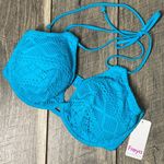 Aqua Blue Lace Halter Bikini Top Size L Photo 1